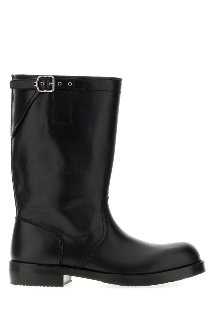 Dries Van Noten Mid-calf Leather Biker Boots Buckle In Black