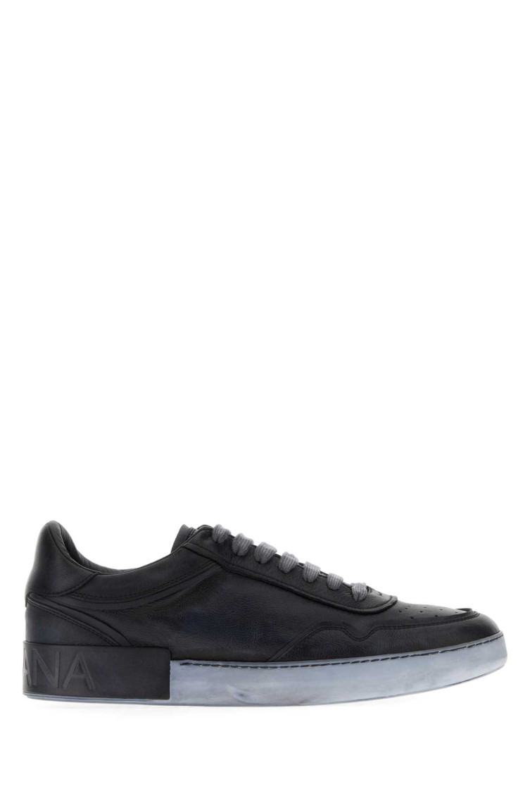 Dolce & Gabbana Leather Sneakers Featuring Perforated Detailing In Black