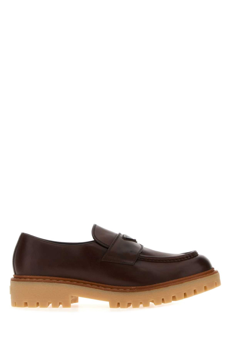 Prada Brown Leather Loafers In Brown