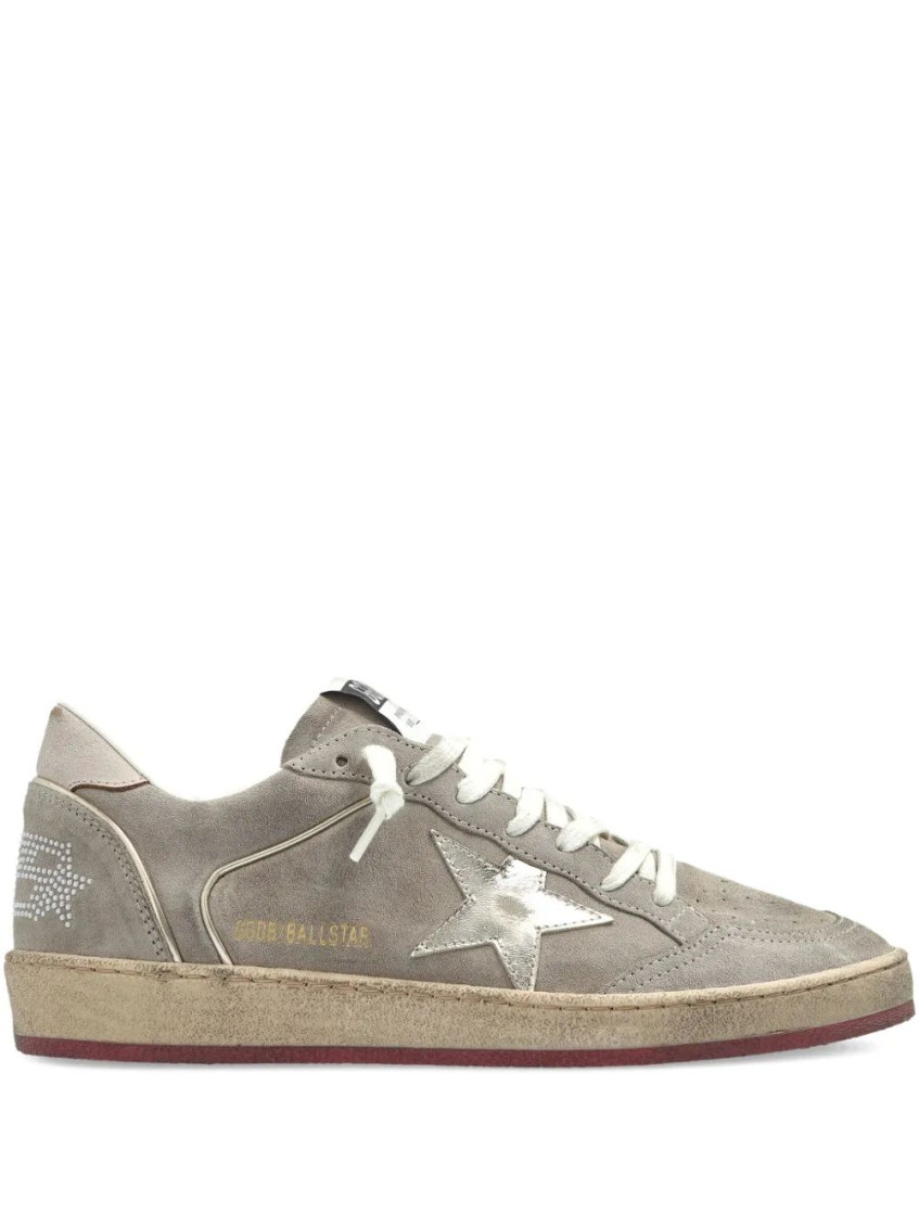 Golden Goose Ballstar Suede Upper Toe And Spur With Pearls Laminated Star Leather Heel In Gray
