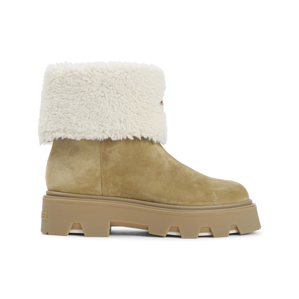 Moncler Suede And Shearling Ankle Boots In Green