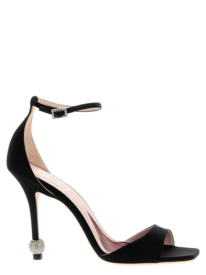 Roger Vivier Black Sandal With Jewelled Heel In Black
