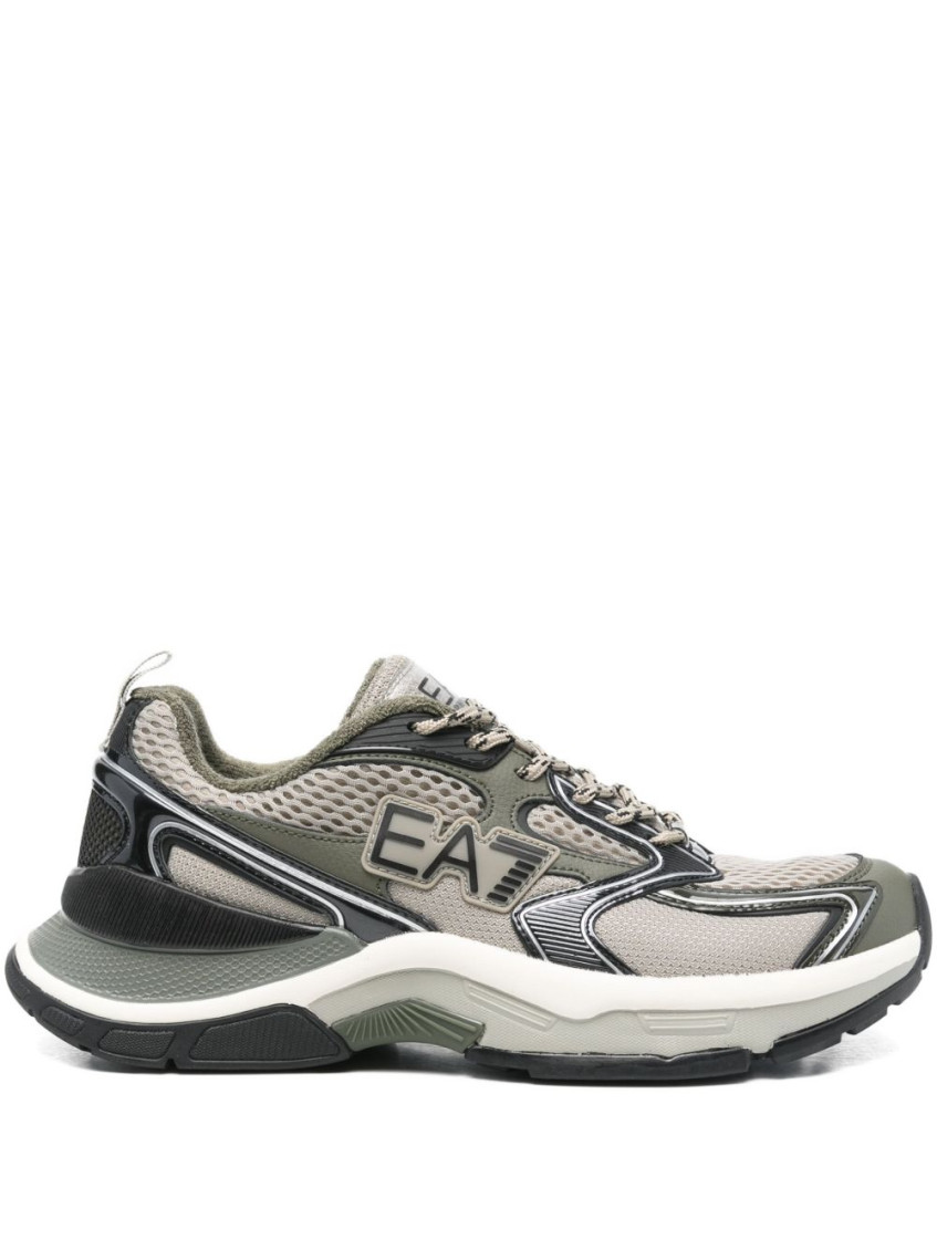 Ea7 Silk Panelled Lace-up Sneakers In Gray