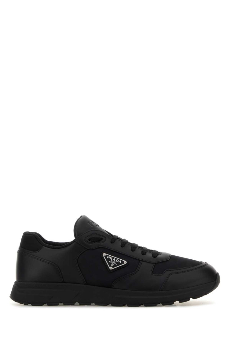 Prada Leather And Fabric Low-top Sneakers In Black