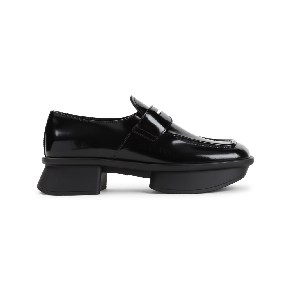 Prada Brushed Leather Squared-toe Loafers In Black