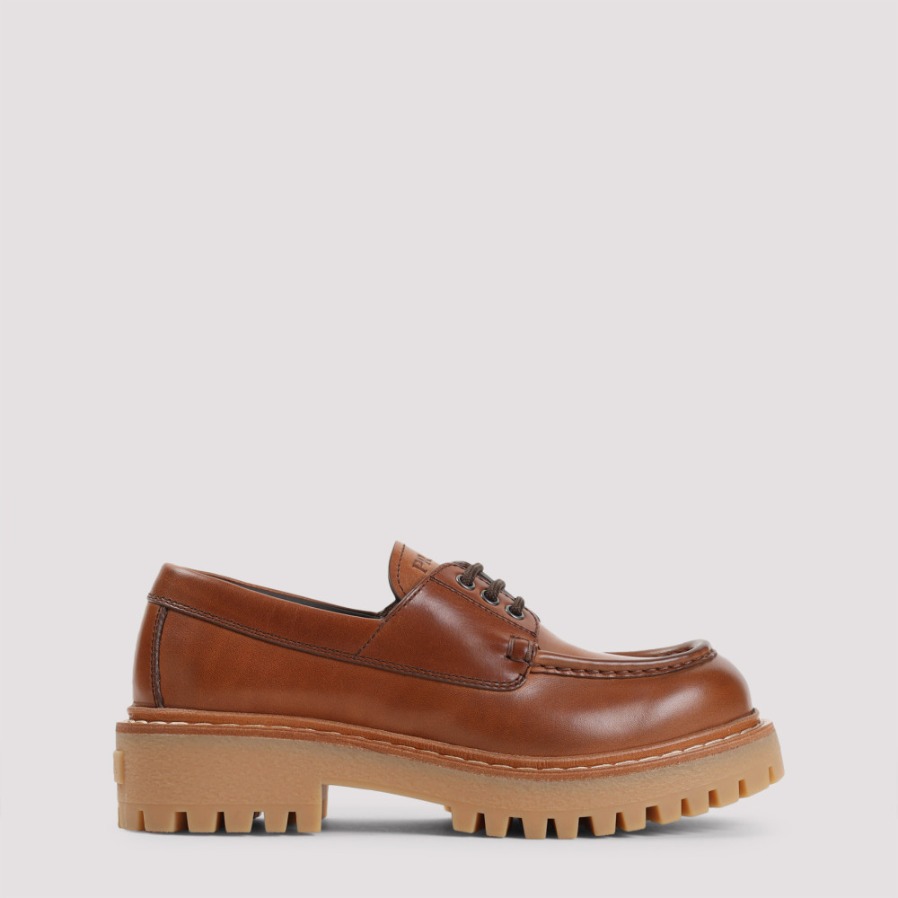 Shop Prada Black Leather Dress Shoes In Brown