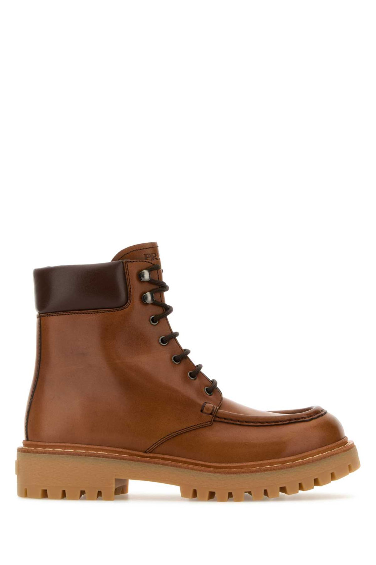 Shop Prada Brown Leather Ankle Boots