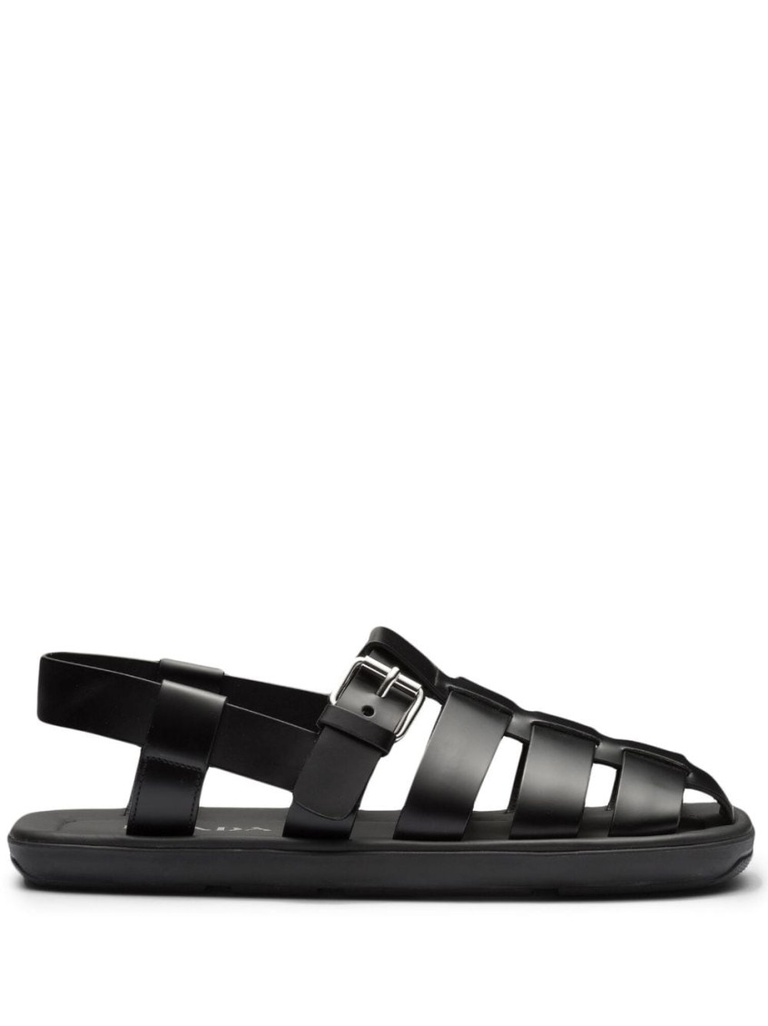 Shop Prada Black Leather Straps Sandals