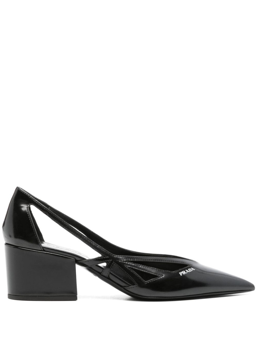 Prada Leather Cutout Block-heel Pumps In Animal Print