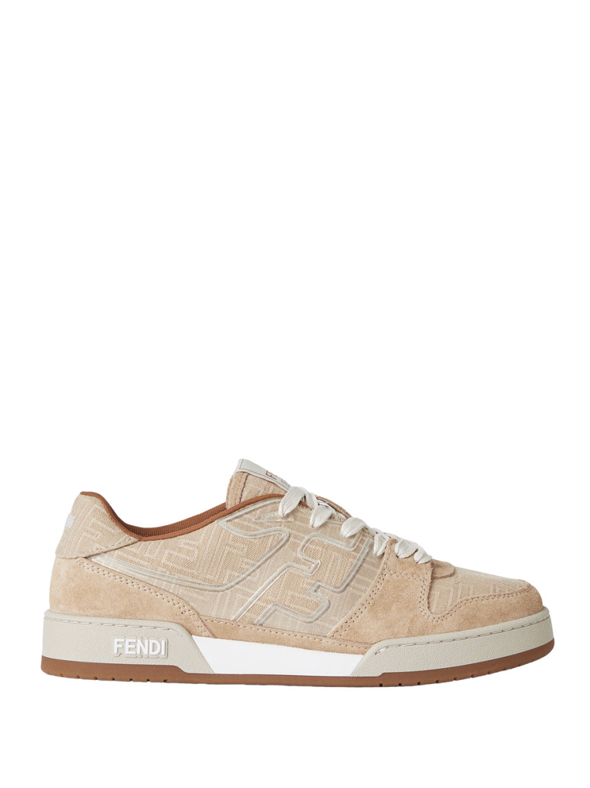 Fendi Ff-monogram Jacquard Suede-panels Sneakers In Sand