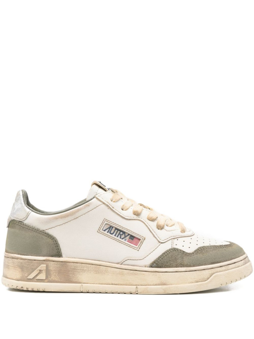 Autry Low Top Sneakers With Contrasting Leather Inserts In Neutral