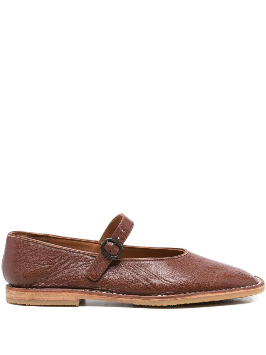 Hereu Brava Buckle-strap Leather Flat Pumps In Brown