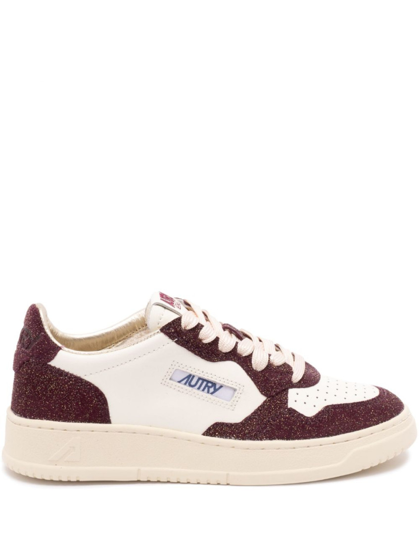 Autry Sneakers Medalist Low In Avory And Burgundy Glittered Leather. In Brown