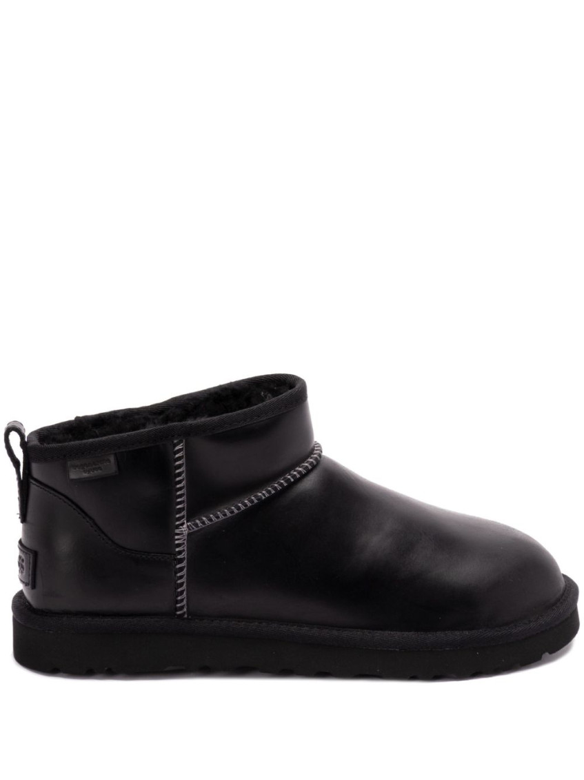 Ugg Classic Ultra Mini Leather Ankle Boots With Plush Lining In Black