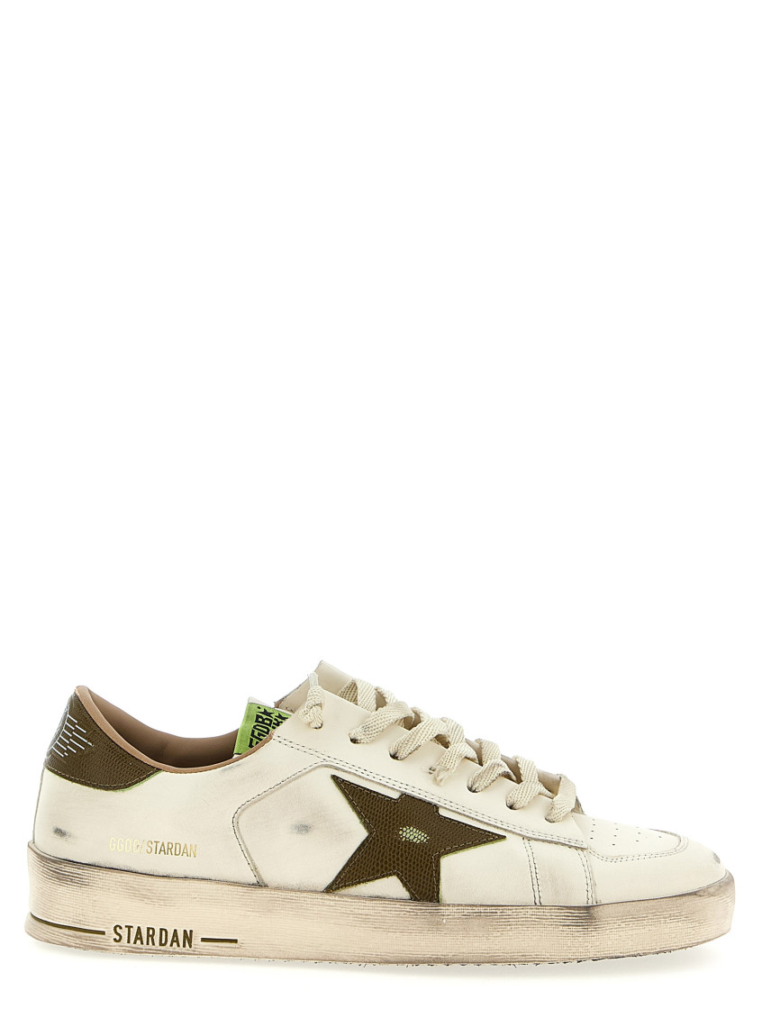 Golden Goose Stardan White Leather Sneakers With Green Star And Heel In Green