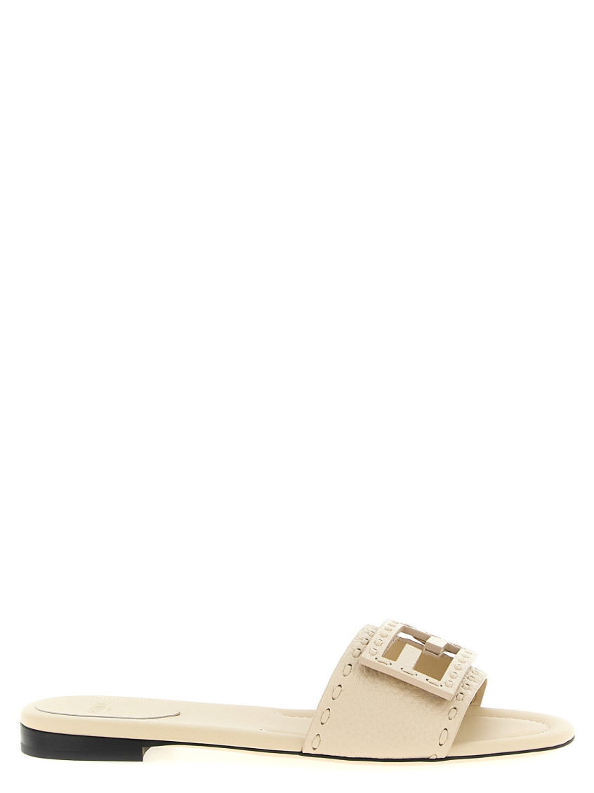 Fendi Baguette Ff Leather Buckle Flat Slide Sandals In Multi