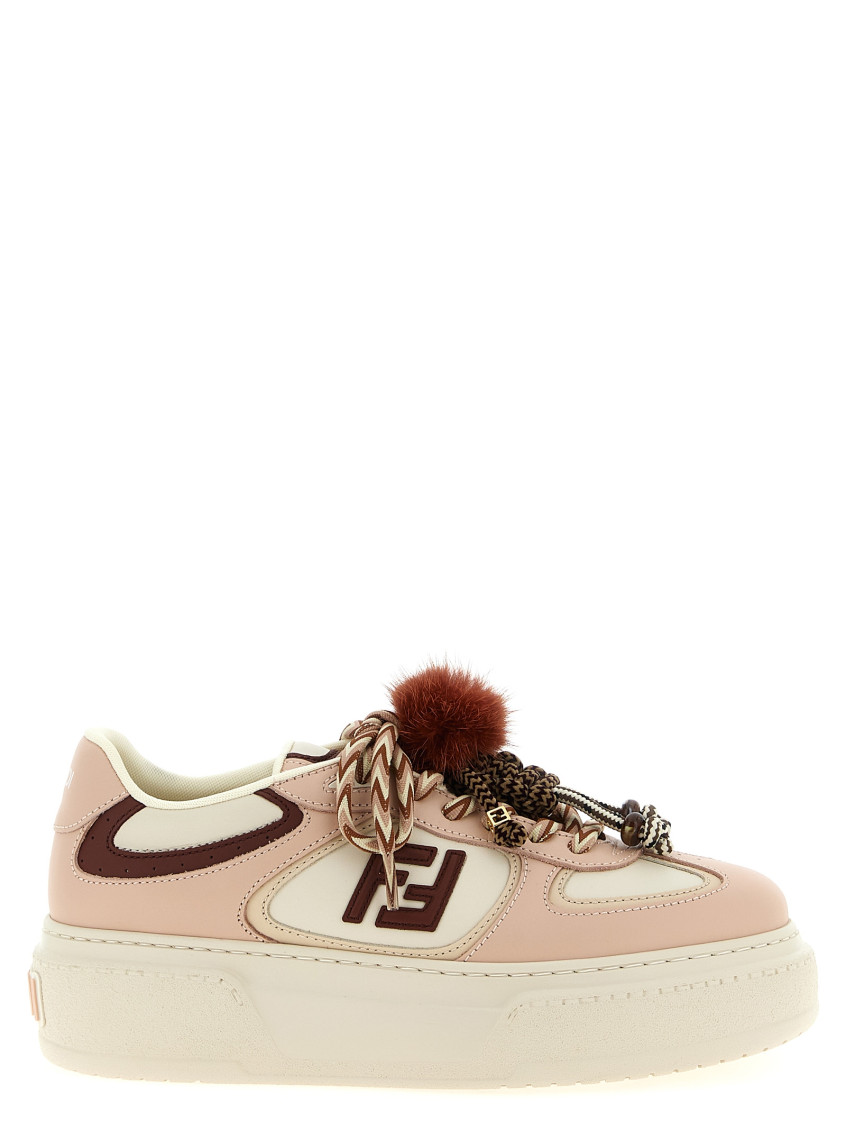 Fendi Low Top Platform Shoes In Pink Leather With Charm In Neutral