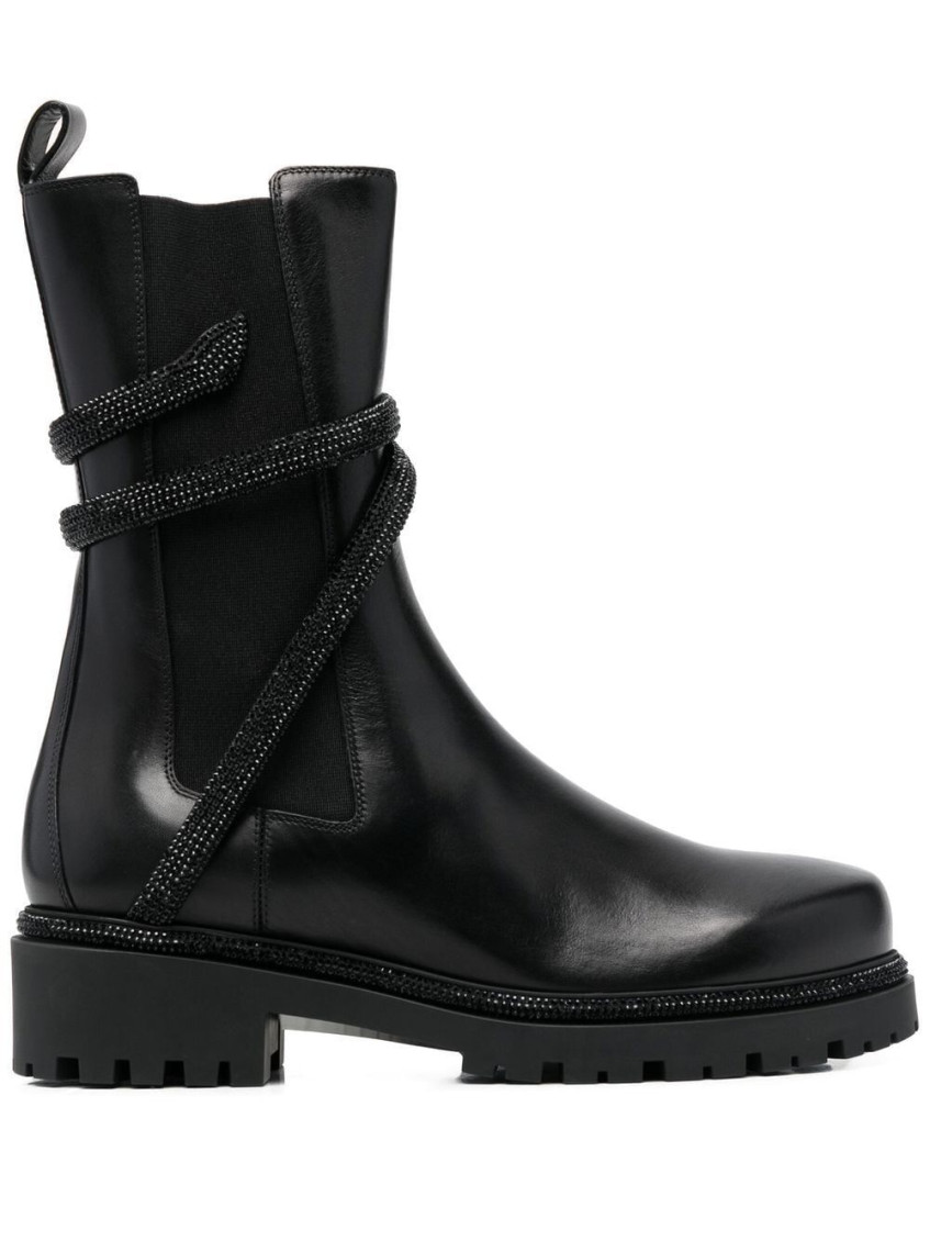 René Caovilla Cleo Combat Biker Boot In Black