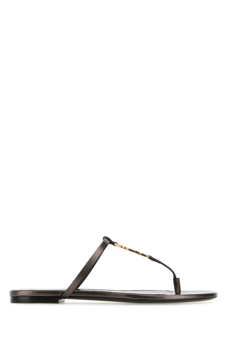 Saint Laurent Metalizzed Leather Sandals In Black