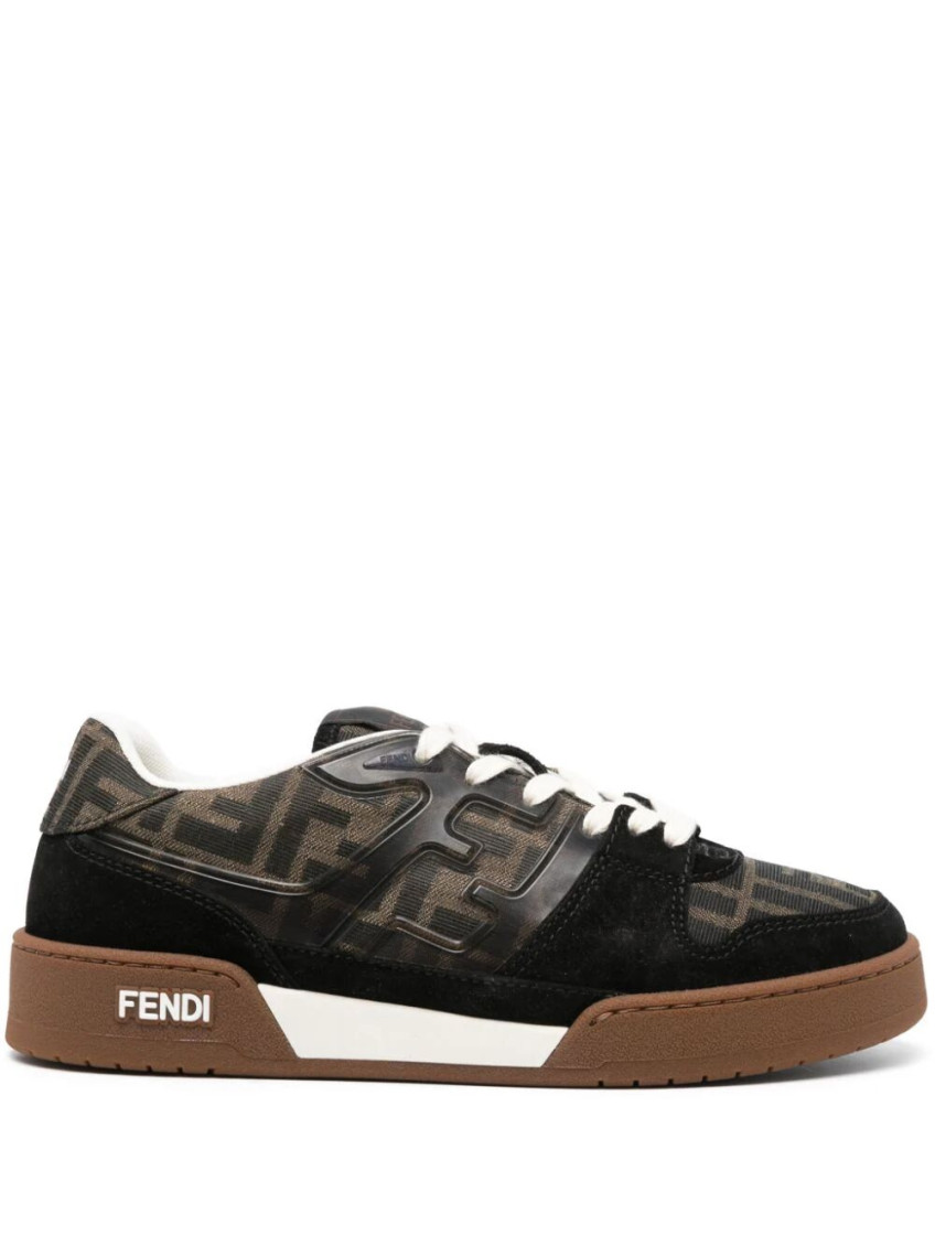 Fendi Match Suede Sneakers With Jacquard Ff Fabric Inserts In Brown