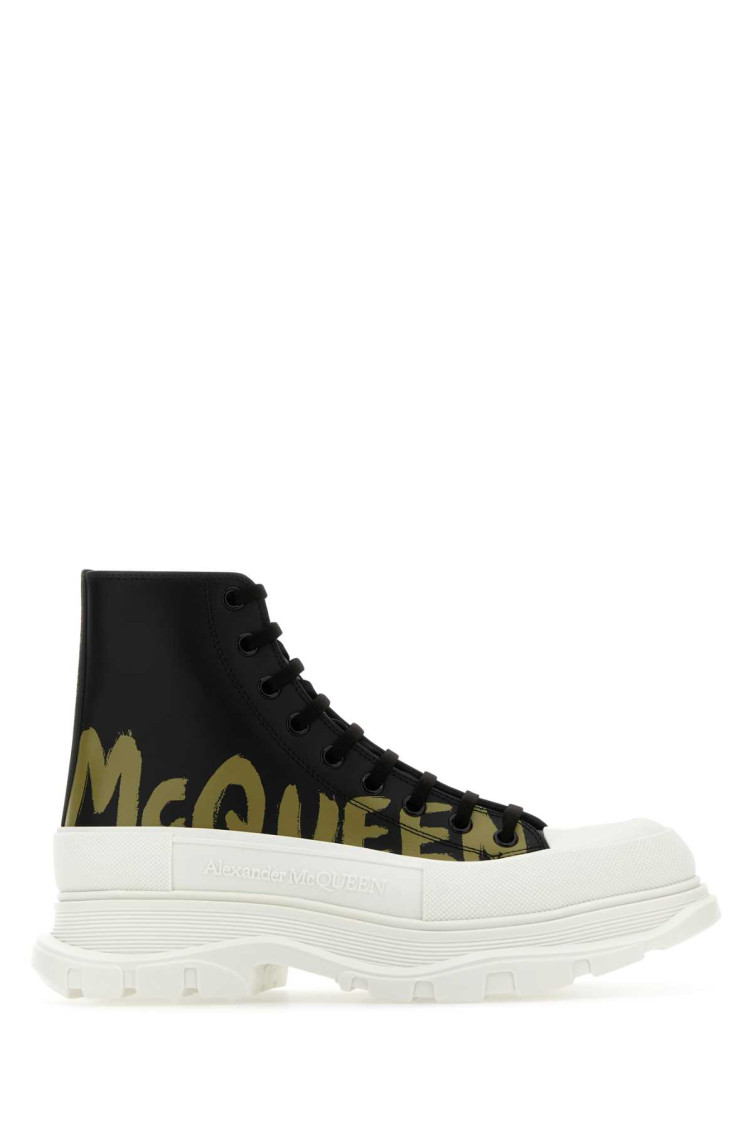 Shop Alexander Mcqueen Black Leather Tread Slick Sneakers