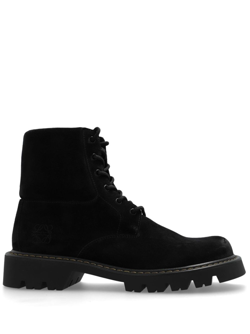 Shop Loewe Black Lace Up Boots In Brown