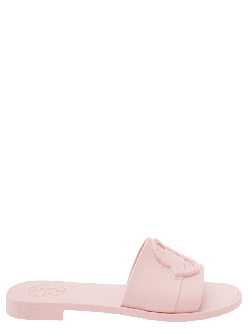 Moncler Rubber Slides With Flat Sole And Open Toe In Light Pink