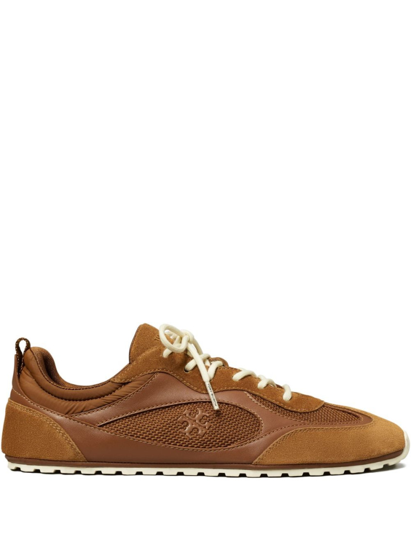 Tory Burch Travel Sneakers With Mesh And Suede Accents In Brown