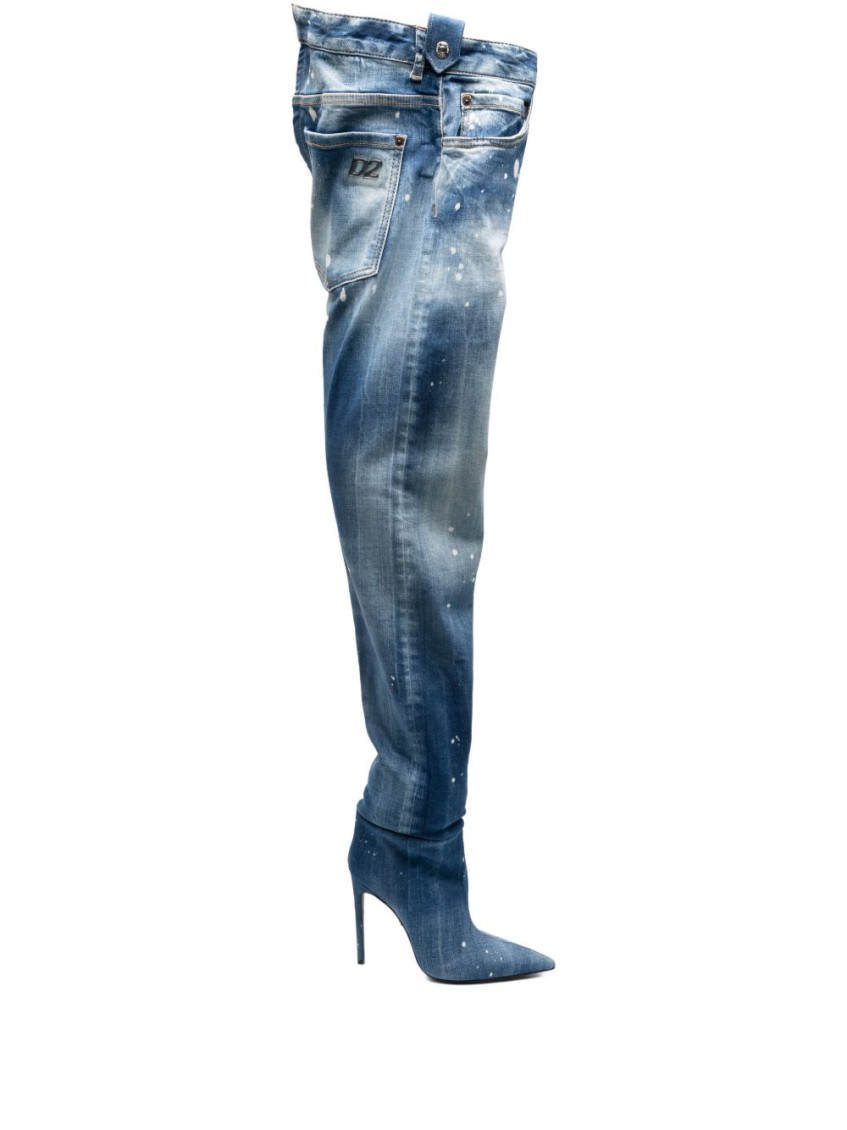 Dsquared2 Women Denim Heel Boots In Animal Print