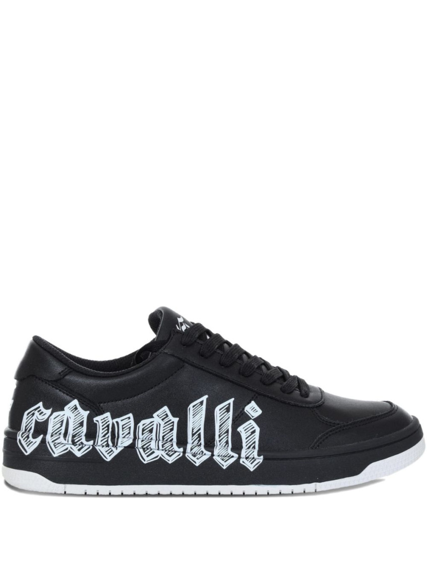 Just Cavalli Black Side-logo Sneaker In Animal Print