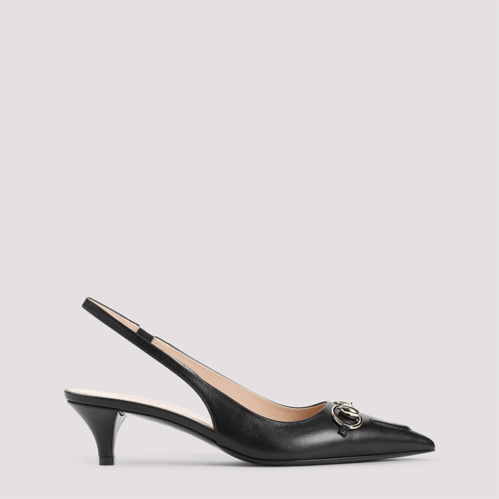 Gucci Horsebit Gg 45 Leather Slingback Pumps In Black