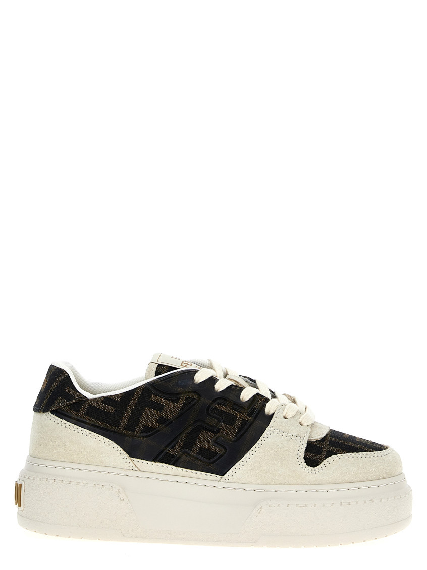 Fendi Canvas And White Suede Platform Low-tops In Black