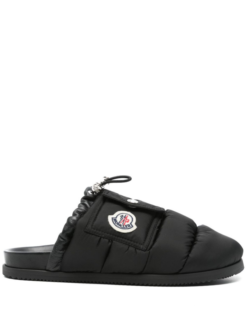 Shop Moncler Black Logo Slides
