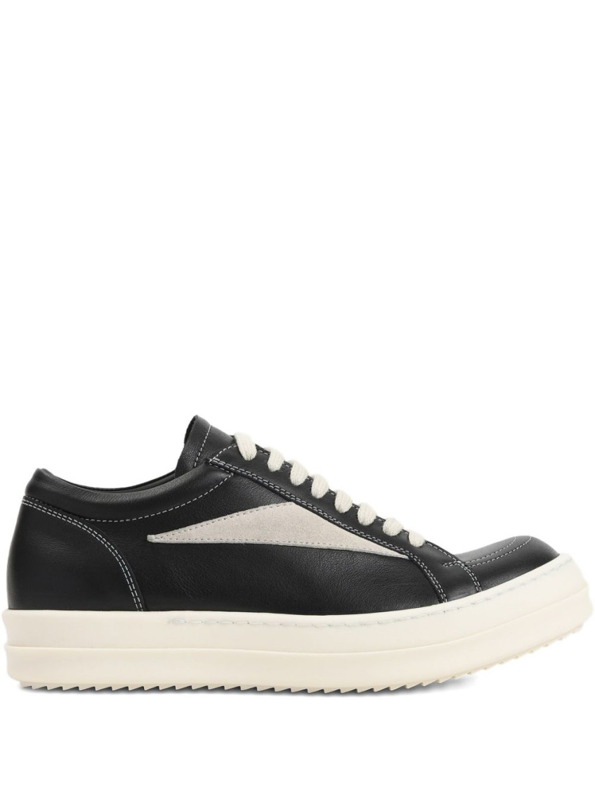 Rick Owens Vintage Leather Sneakers With White Stitching In Black