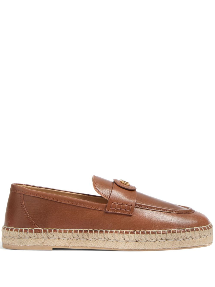 Valentino Garavani Caramel Leather Vlogo Espadrilles In Brown
