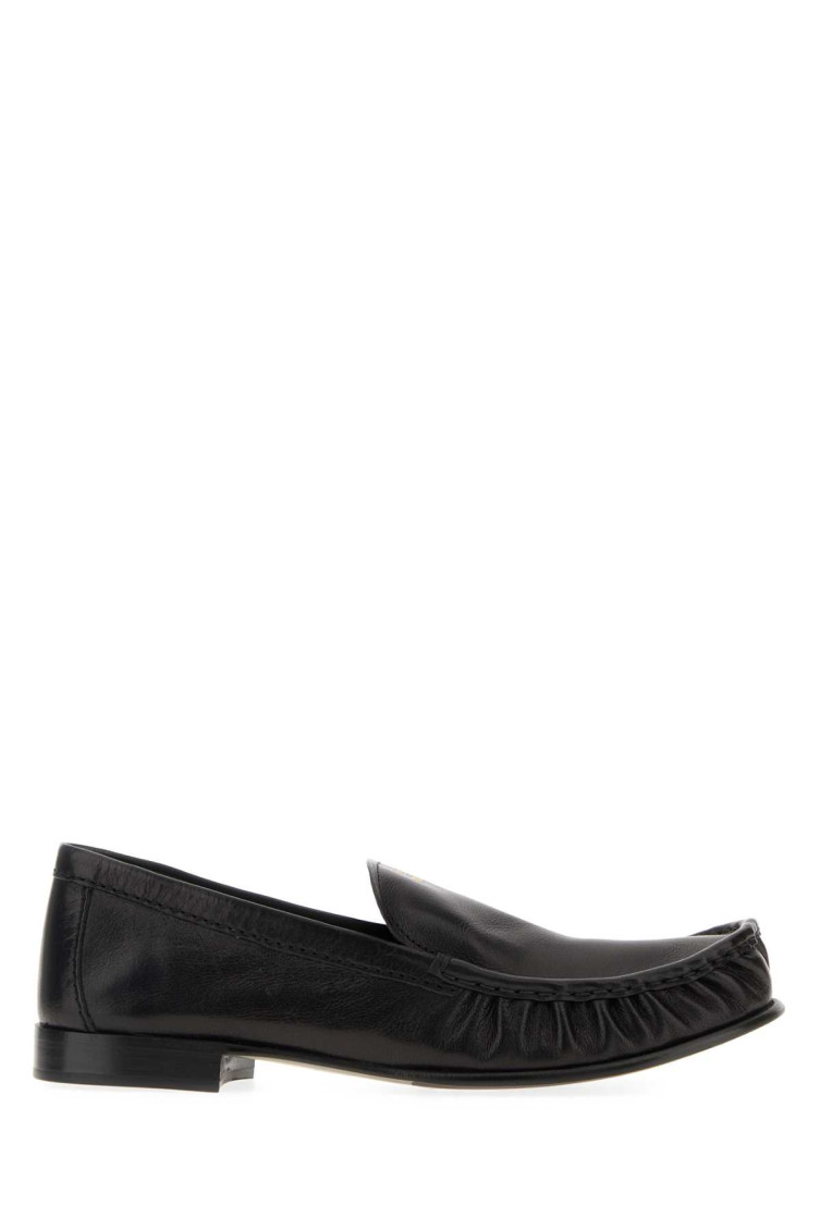 Miu Miu Gathered Detail Black Buffalo Leather Loafers In Black
