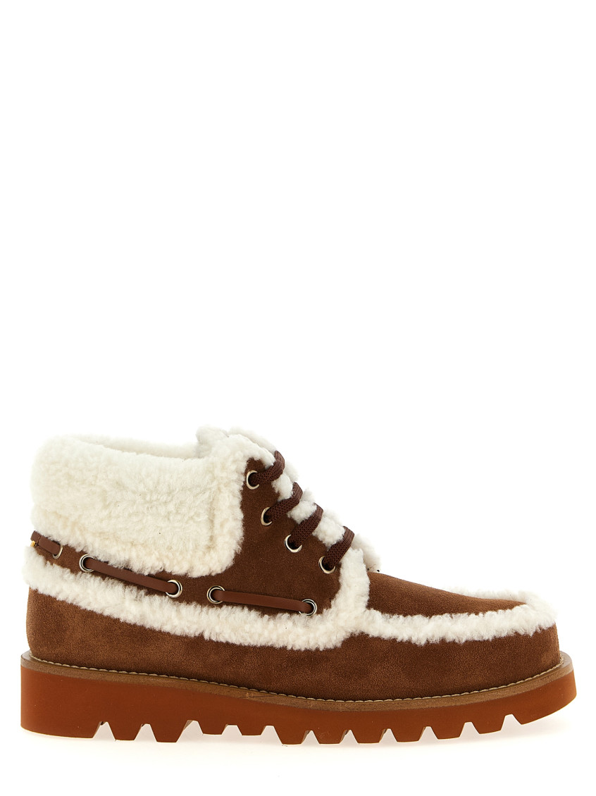 Valentino Vlogo-detail Lace-up Leather Boots In Brown
