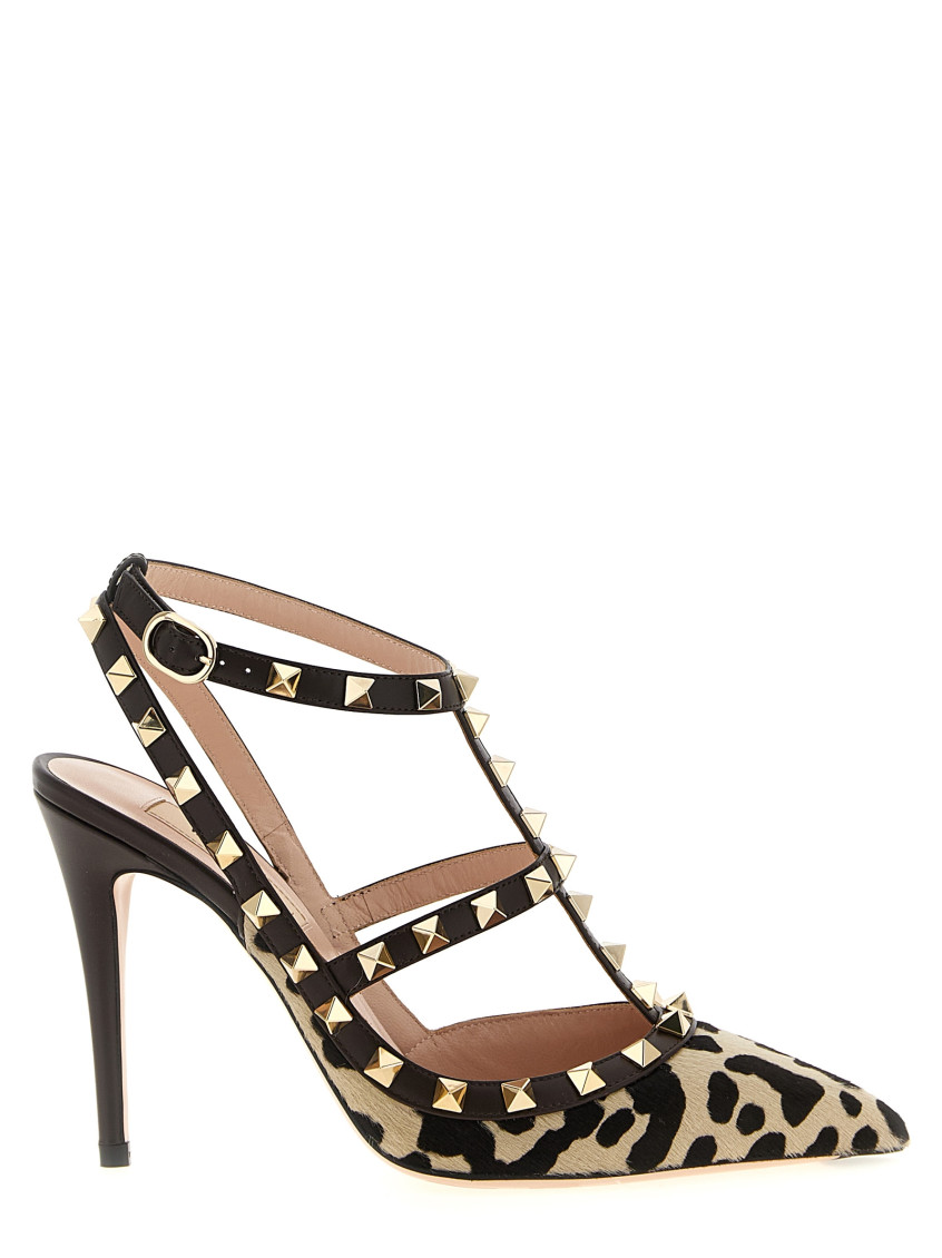 Valentino 100mm Rockstud T-strap Pumps In Neutral