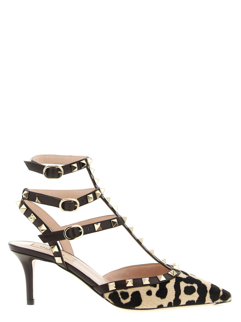 Valentino Rockstud Pumps With Straps In Pony-effect Calfskin 100mm In Multi