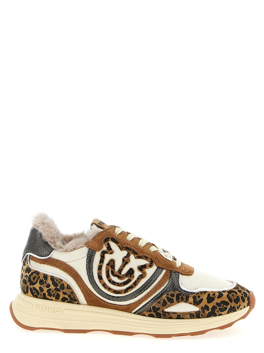 Pinko Zoe 01 Leather Sneakers With Leapadrata Pattern In Multi