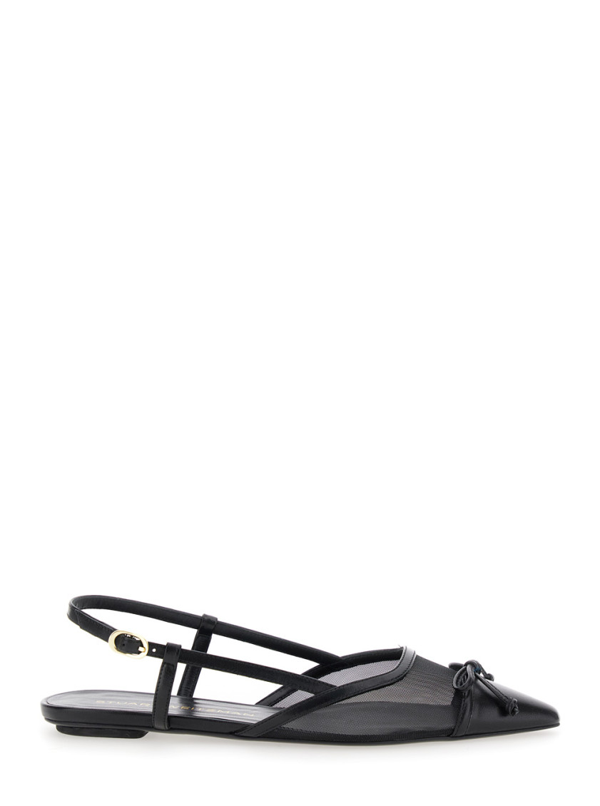 Stuart Weitzman Kitty Mesh Leather Cap-toe Slingback Flats In Black
