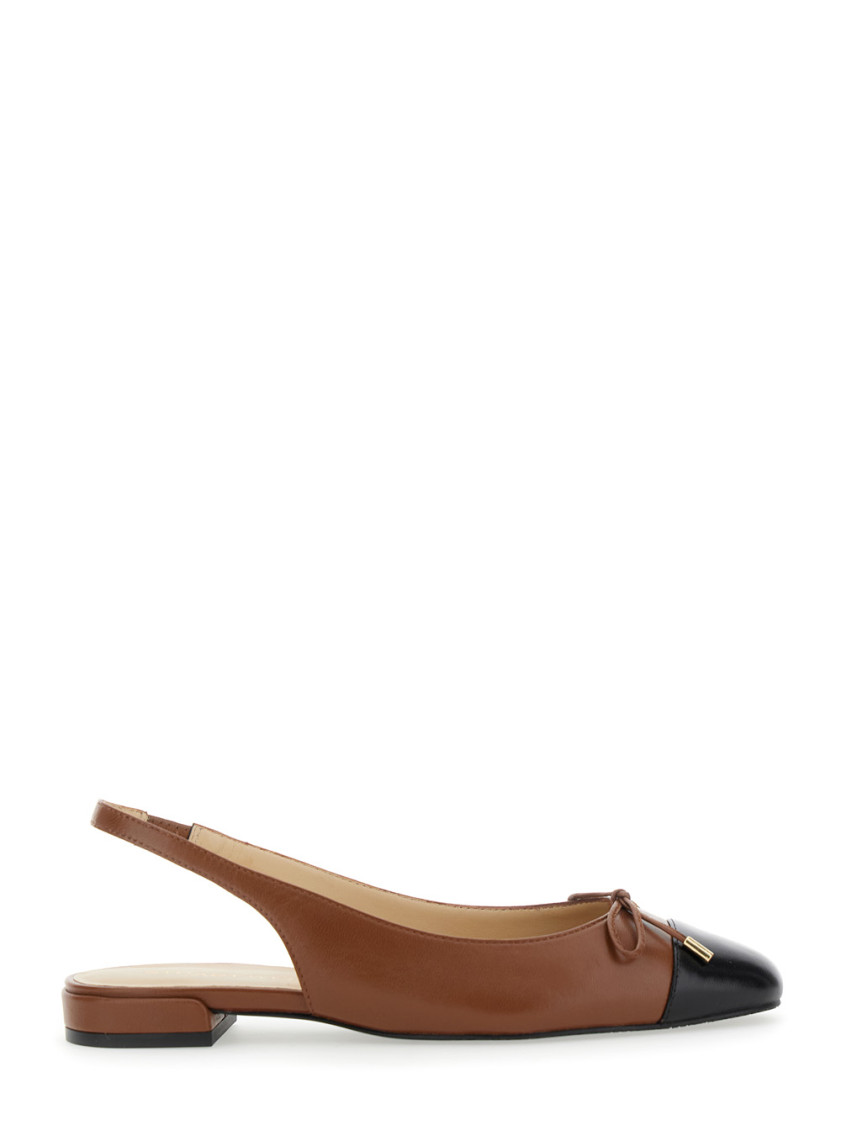Stuart Weitzman Brown Slingback Ballet Shoes With Cap Toe And Bow Detail In Leather Woman In Brown
