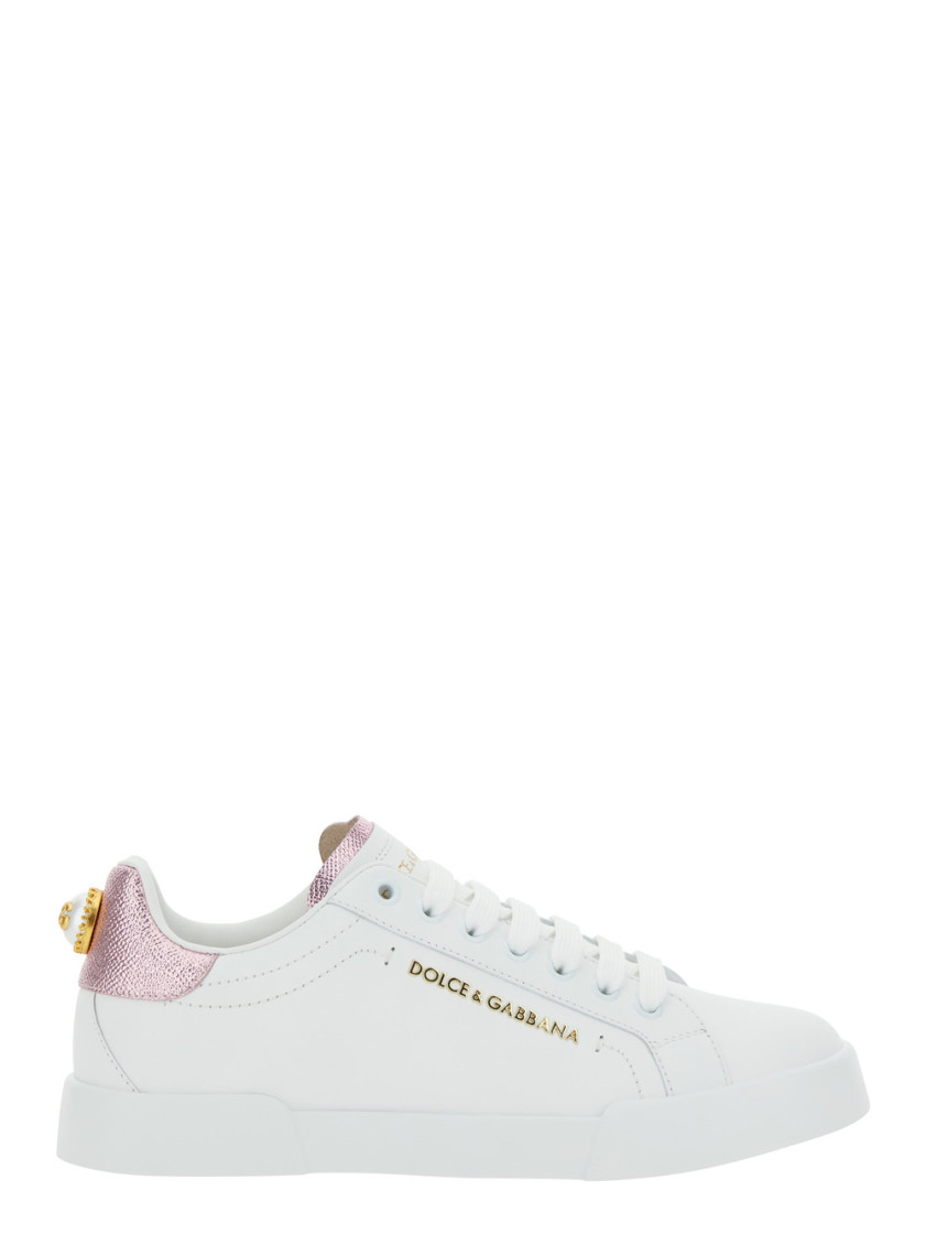 Dolce & Gabbana Portofino Leather Low-top Sneakers With Lateral Lettering Logo In Pink
