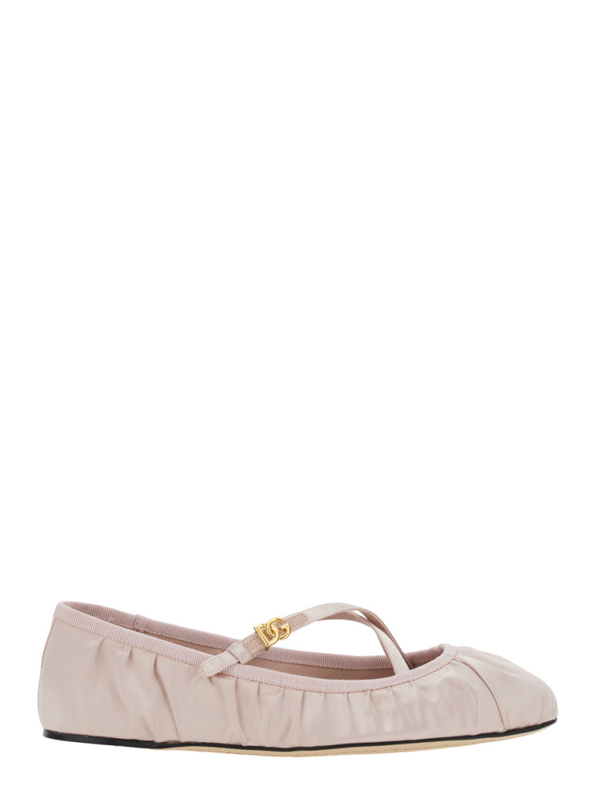 Dolce & Gabbana Pink Ballet Flats With Metallic Dg Logo Plaque In Pink