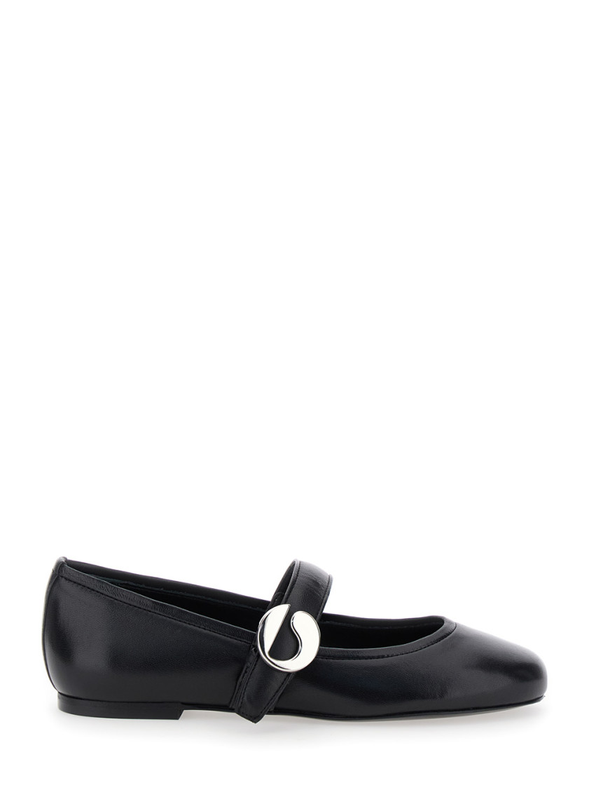 Coperni Black Ballerinas With Metallic Logo And Strap In Black