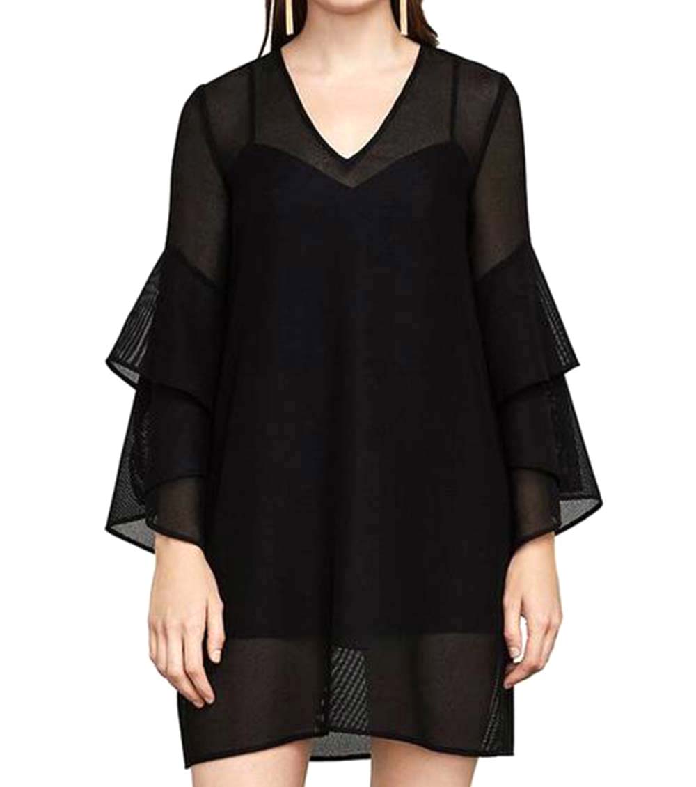 BCBGMaxazria Black Bell Sleeve Mesh Dress for Women Online India