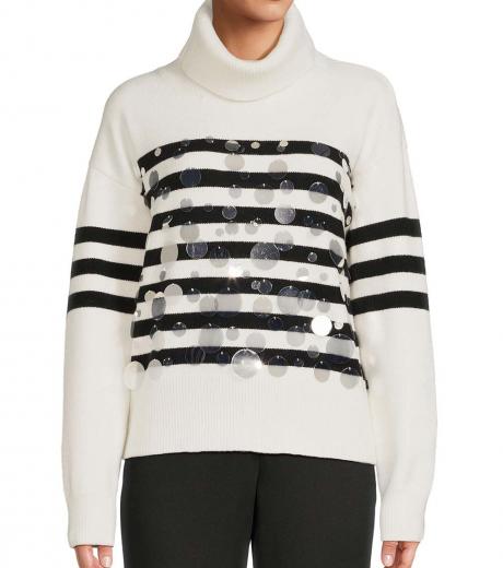 Women's Black Embellished Crew-neck Sweater, Black and White Plaid