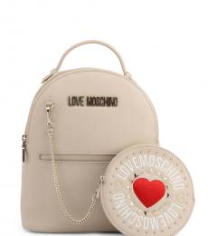 Love Moschino Beige Round Pouch Small Backpack