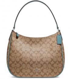 Coach Khaki Cyan Signature Large Hobo
