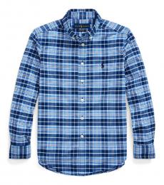 Ralph Lauren Boys Blue/White Plaid Performance Poplin Shirt